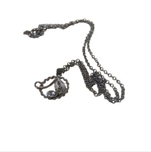 Silver Circle Leaf With Rhinestone Necklace